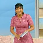 Tamron’s red metallic sweater dress on Tamron Hall Show