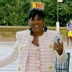 Tamron’s pink tweed dress and jacket on Tamron Hall Show