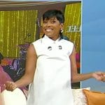 Tamron’s white collared shift dress on Tamron Hall Show