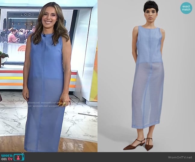 The Frankie Shop Etta Sheer Maxi Dress in Dusty Blue worn by Sarah Eggenberger on Today