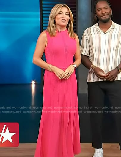 Kit’s pink scalloped knit maxi dress on Access Hollywood