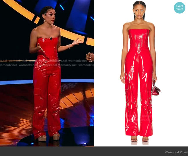 Corinne’s corset leather jumpsuit on Beat Shazam