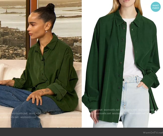 The Row Penna Cotton Shirt worn by Zoe Kravitz on The Drew Barrymore Show