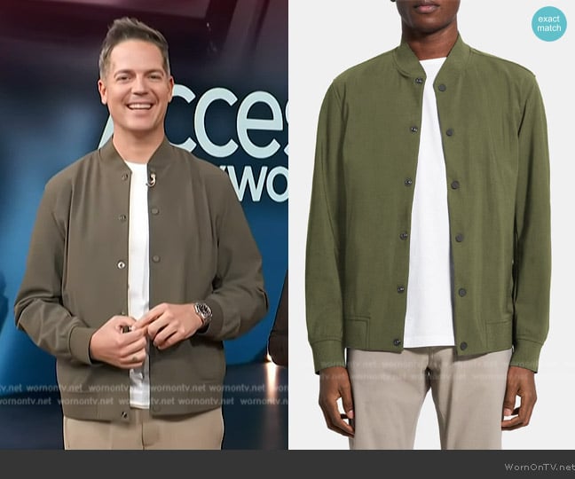 Theory Bomber Jacket in Performance Knit worn by Jason Kennedy on Access Hollywood