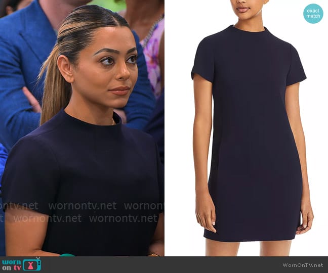 Jade’s navy funnel-neck dress on Owning Manhattan