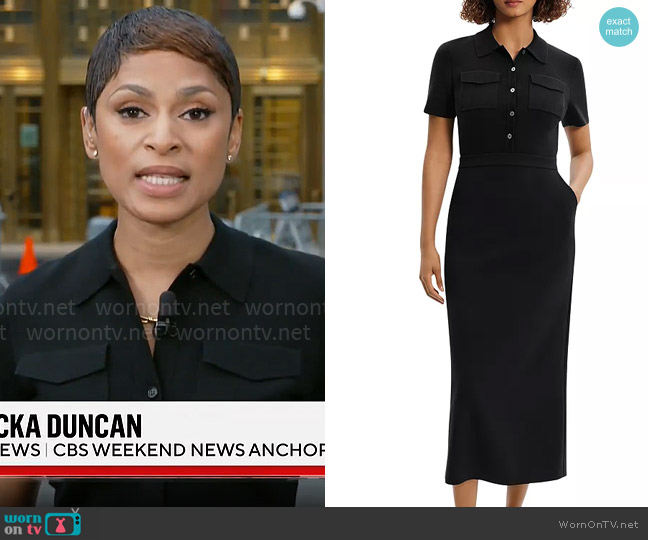 Theory Button Front Mixed Media Crepe Dress worn by Jericka Duncan on CBS Mornings