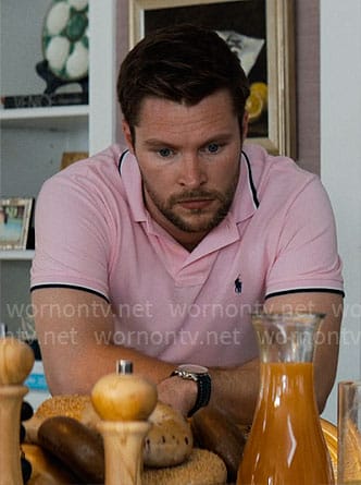 Thomas's pink polo shirt on The Perfect Couple