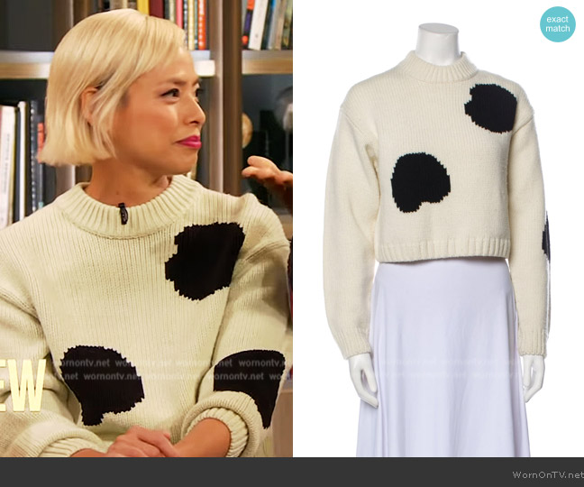 Tibi Animal Print Knit Sweater worn by Pilar Valdes on The Drew Barrymore Show