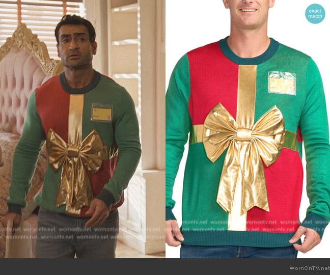 Tipsy Elves Present Ugly Christmas Sweater worn by Rudy (Kumail Nanjiani) on Only Murders in the Building