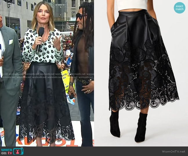 Toccin Stacey Leather Lace Midi Skirt worn by Savannah Guthrie on Today