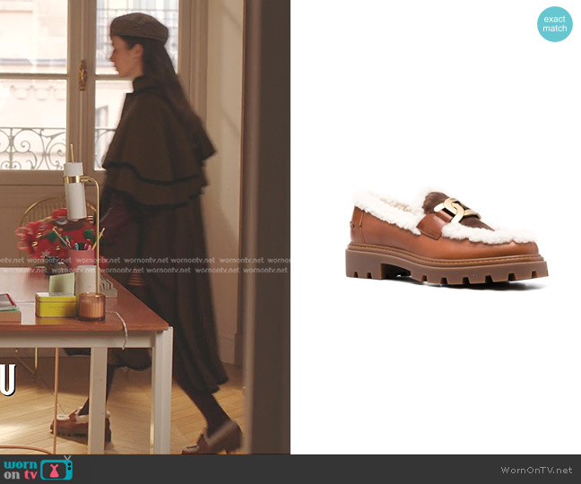 Tod's Kate Horsebit-Detail Loafers worn by Emily Cooper (Lily Collins) on Emily in Paris