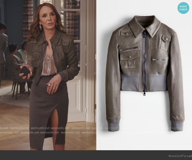 Tod's Aviator Jacket in Leather worn by Sylvie (Philippine Leroy-Beaulieu) on Emily in Paris