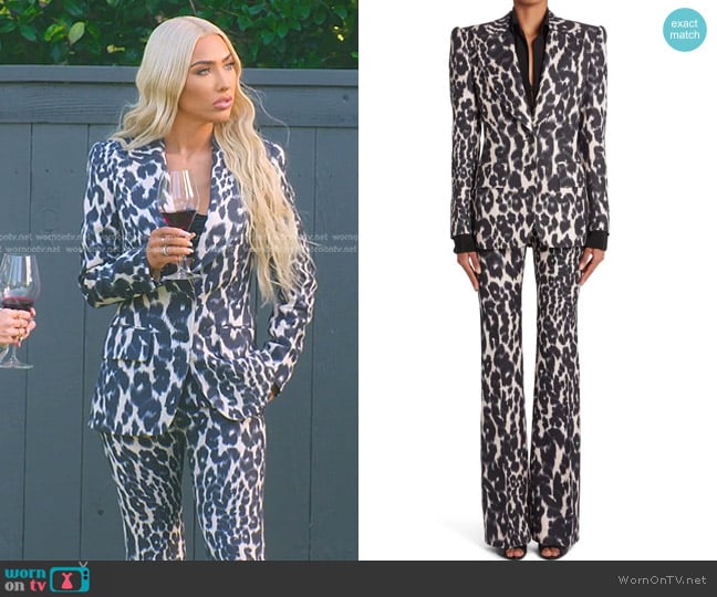 Tom Ford Leopard Print Sculpted Blazer Jacket and Pants worn by Bre Tiesi on Selling Sunset