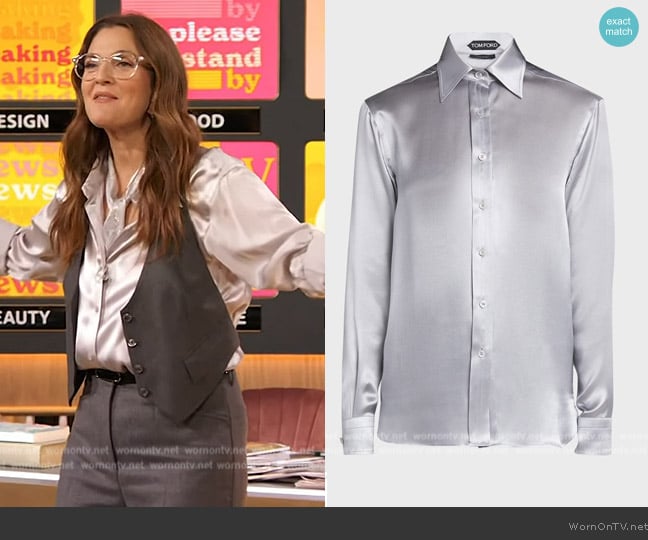 Tom Ford Silk-charmeuse shirt worn by Drew Barrymore on The Drew Barrymore Show