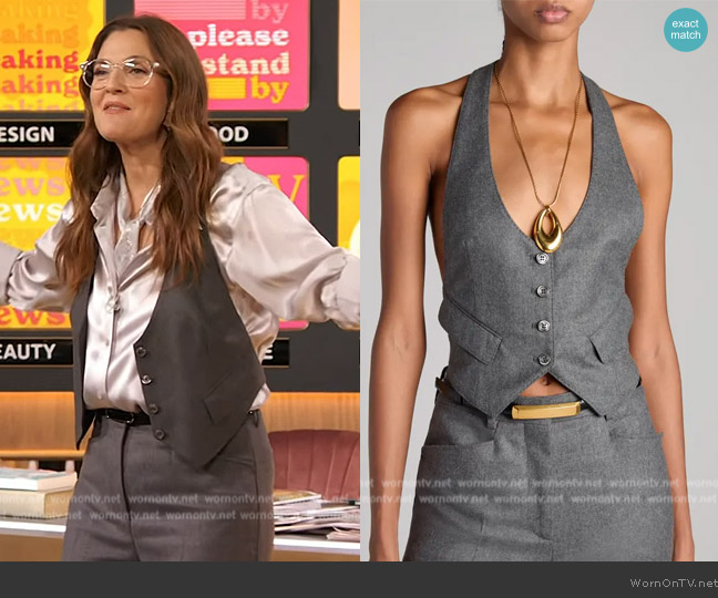 Tom Ford Virgin Wool Twill Halter Vest worn by Drew Barrymore on The Drew Barrymore Show