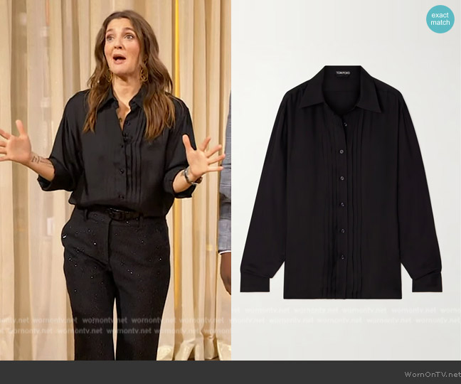 Tom Ford Pleated silk shirt worn by Drew Barrymore on The Drew Barrymore Show