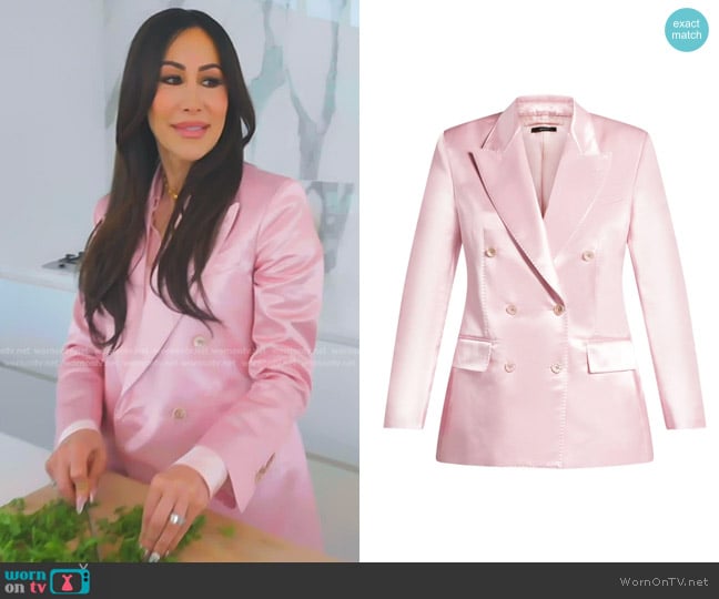 Tom Ford Double-breasted Satin Jacket worn by Angie Katsanevas on The Real Housewives of Salt Lake City