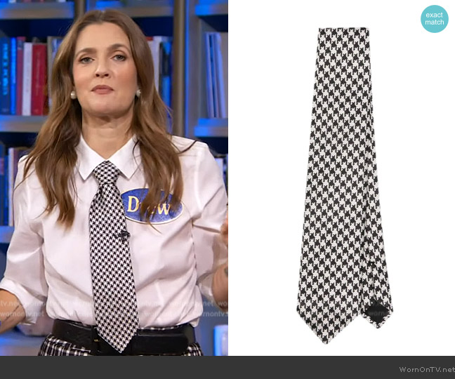 Tom Ford Houndstooth-pattern silk tie worn by Drew Barrymore on The Drew Barrymore Show