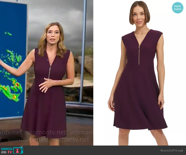 Tommy Hilfiger V-Neck Cap-Sleeve Fit & Flare Dress worn by Stephanie Abrams on CBS Mornings