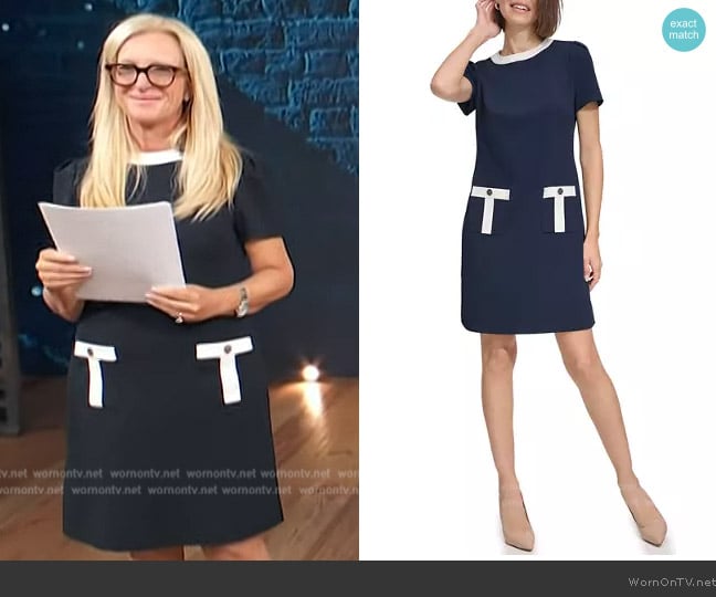 Tommy Hilfiger Color Block Shift Dress with Pockets worn by Alison Triessl on Access Hollywood