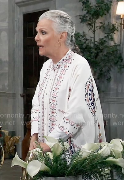 Tracy's white printed oversized blouse on General Hospital