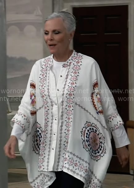 Tracy's white printed oversized blouse on General Hospital