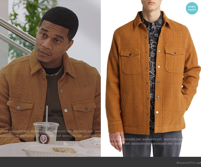 Treasure and Bond Jacquard Cotton Snap-Up Shirt Jacket worn by Marcus Turner (Cory Hardrict) on All American Homecoming