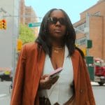 Tricia’s rust blazer and cargo pants on Owning Manhattan