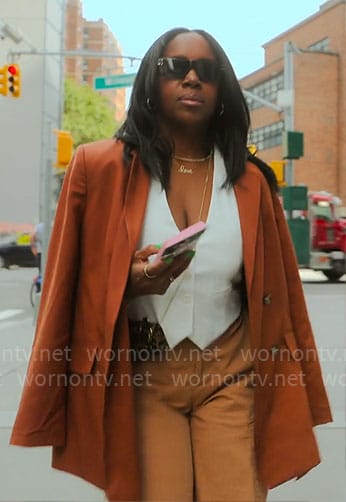 Tricia's rust blazer and cargo pants on Owning Manhattan