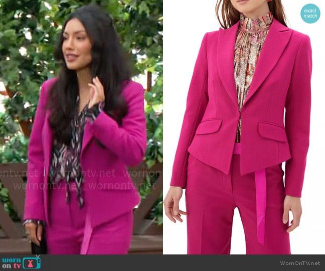 Trina Turk Atwood Blazer in Fumiko Fuchsia worn by Audra Charles (Zuleyka Silver) on The Young and the Restless