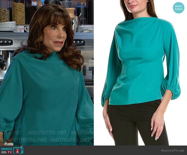 Trina Turk Sea Breeze Top in Atlantic worn by Esther Valentine (Kate Linder) on The Young and the Restless