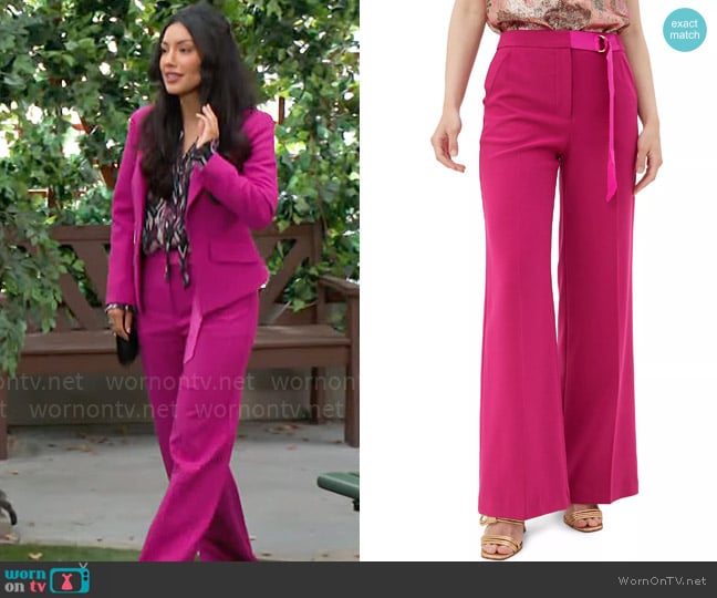 Trina Turk Wasabi Pants in Fumiko Fuchsia worn by Audra Charles (Zuleyka Silver) on The Young and the Restless