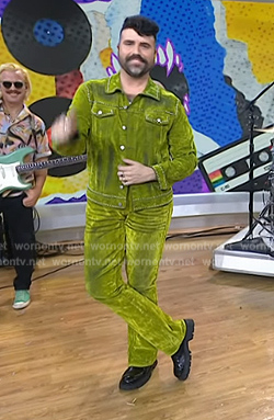 Tyler Glenn’s green suede jacket and pants on Today