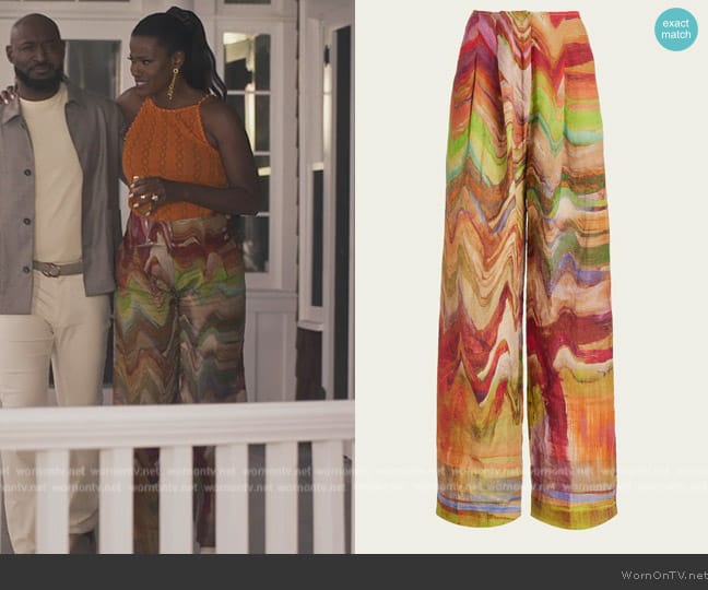 Ulla Johnson Lennox Wide-Leg Pants in Canyon Sunset worn by Vivian Banks (Cassandra Freeman) on Bel-Air