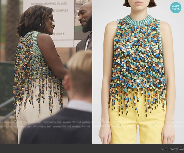 Ulla Johnson Novalie Paillette Fringe Sleeveless Top worn by Vivian Banks (Cassandra Freeman) on Bel-Air