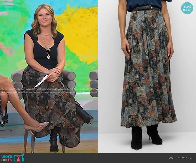 Ulla Johnson Vanna Gathered Silk Maxi Skirt in Azure worn by Jenna Bush Hager on Today