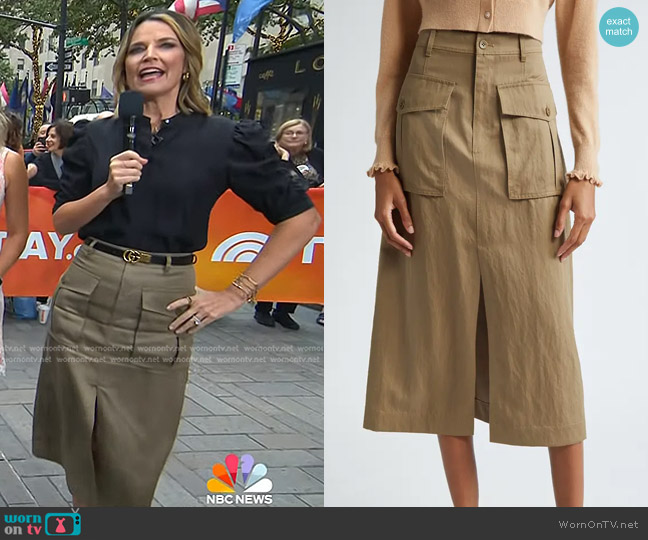 Ulla Johnson Veria Twill Cargo Skirt in Driftwood worn by Savannah Guthrie on Today