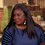 Uzo Aduba’s blue satin pleated dress on The View