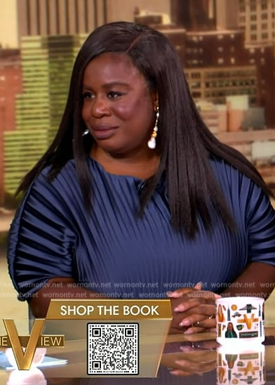 Uzo Aduba's blue satin pleated dress on The View