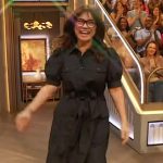 Valerie Bertinelli’s black puff sleeve shirtdress on The Drew Barrymore Show