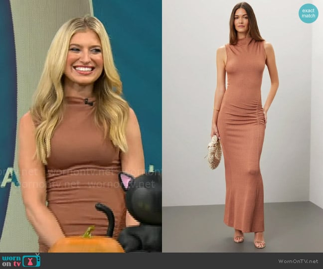 Suboo Vega Rouched Front Midi Dress worn by Ashley Bellman on CBS Mornings