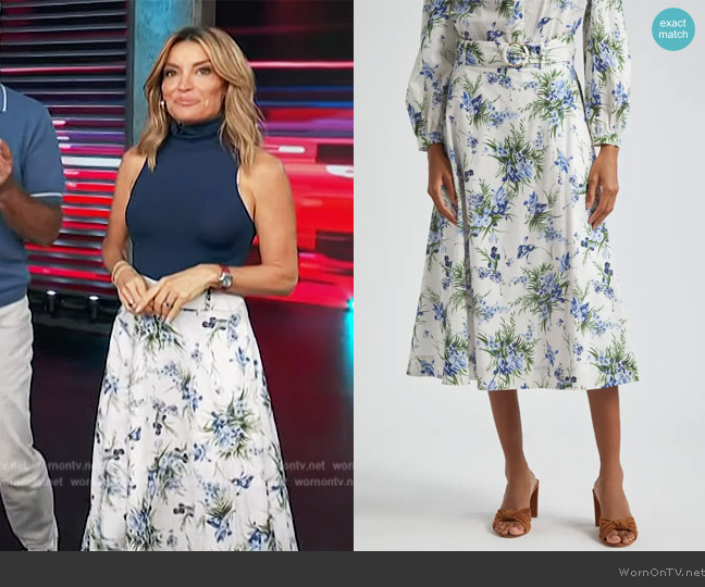 Veronica Beard Arwen Floral Cotton Belted Midi-Skirt worn by Kit Hoover on Access Hollywood