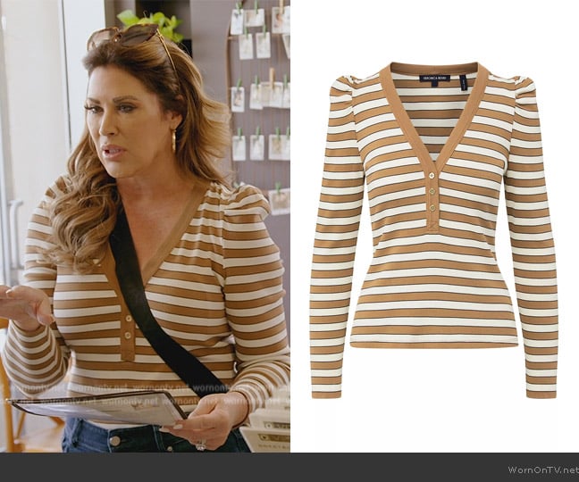 Veronica Beard Dekalb Striped Cotton-Blend T-Shirt worn by Emily Simpson on The Real Housewives of Orange County