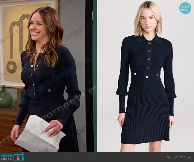 Veronica Beard Lauper Dress in Navy worn by Stephanie Johnson (Abigail Klein) on Days of our Lives