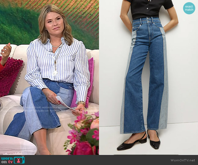 Veronica Beard Taylor Two-Tone Wide-Leg Jean in Neptune worn by Jenna Bush Hager on Today