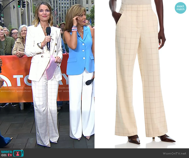 Veronica Beard Tonelli Windowpane Wide-Leg Pants in Ecru Deep Ochre worn by Savannah Guthrie on Today