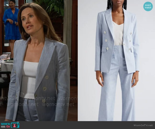 Veronica Beard Gaya Metallic Stripe Cotton Blend Dickey Jacket worn by Heather Stevens (Vail Bloom) on The Young and the Restless