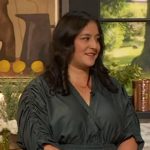 Veronica Garza’s green peplum wrap top on The Drew Barrymore Show