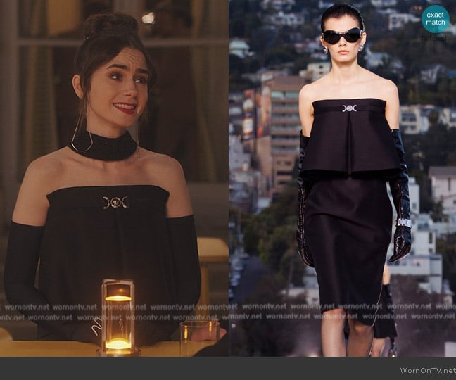 Versace 2023 Fall Collection worn by Emily Cooper (Lily Collins) on Emily in Paris