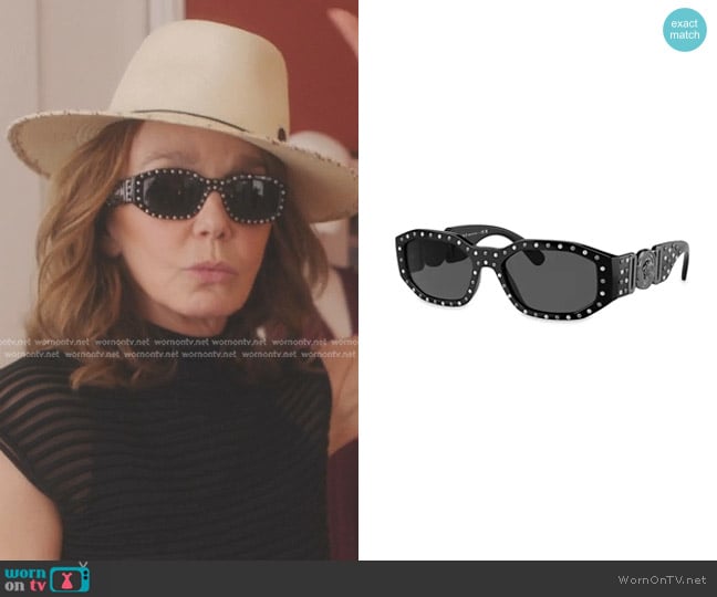 Versace 53MM Medusa Detail Oval Sunglasses in Black Grey worn by Sylvie (Philippine Leroy-Beaulieu) on Emily in Paris